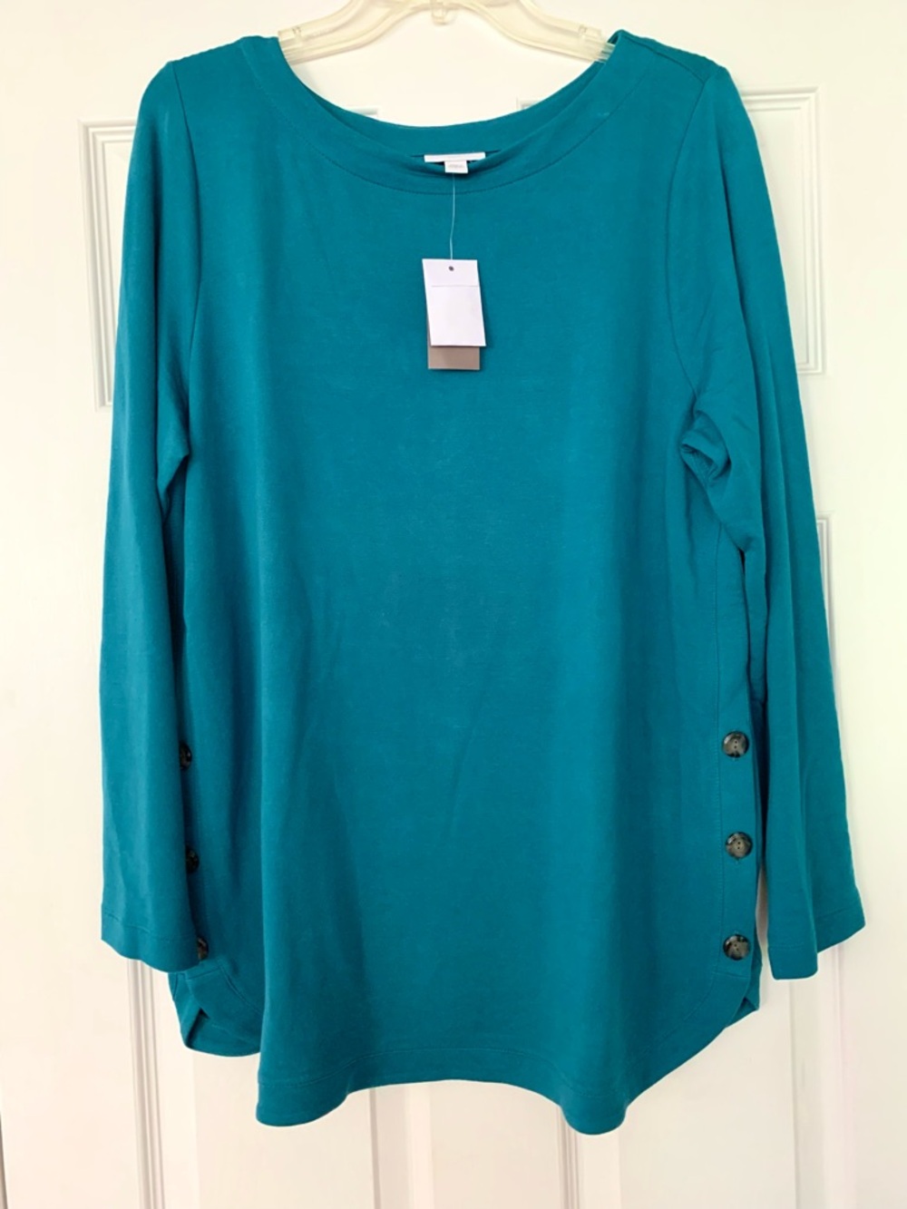 J.Jill Soft Tunic Top Long Sleeve Button Hem in Teal Green Size L